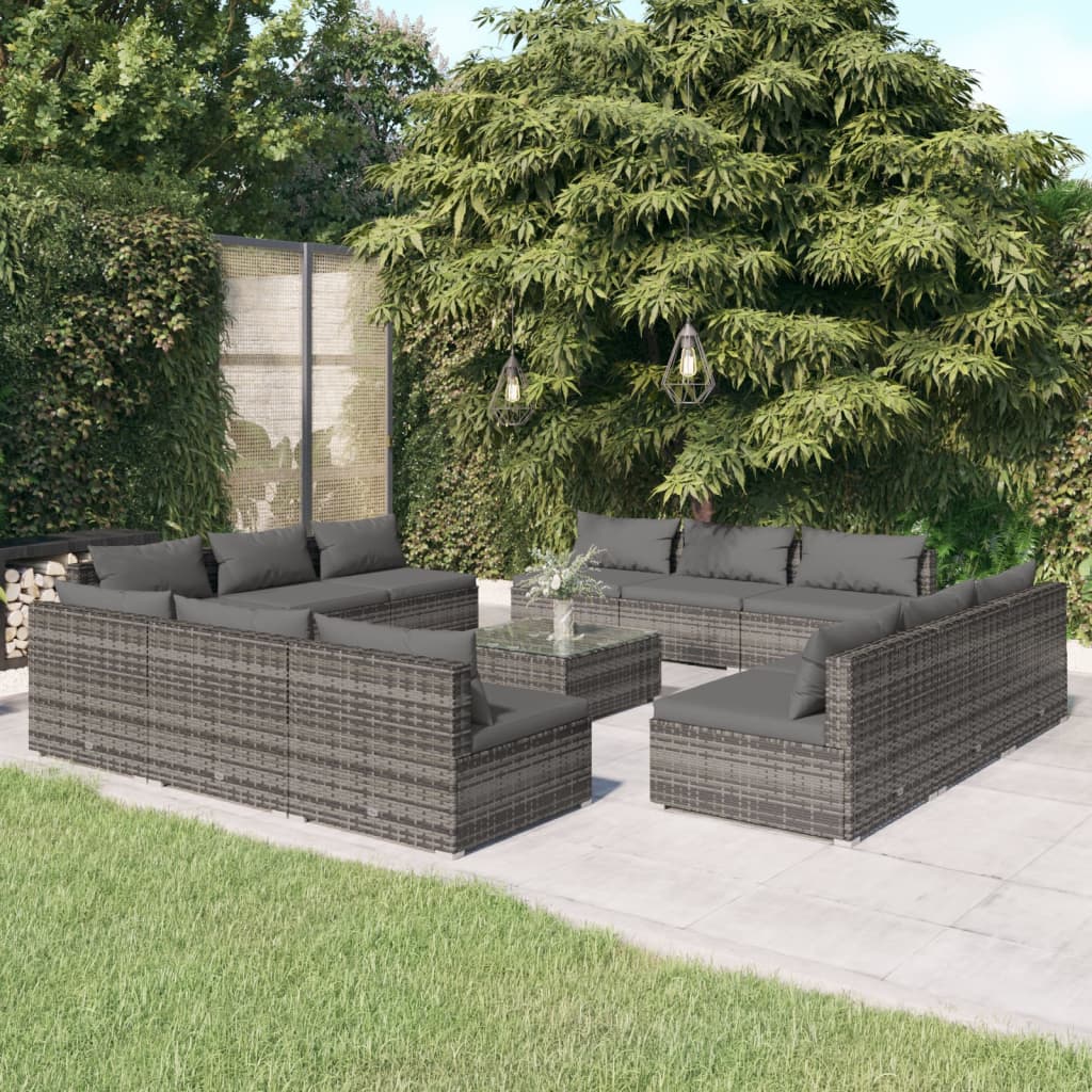 vidaXL 13 Piece Garden Lounge Set with Cushions Poly Rattan Grey