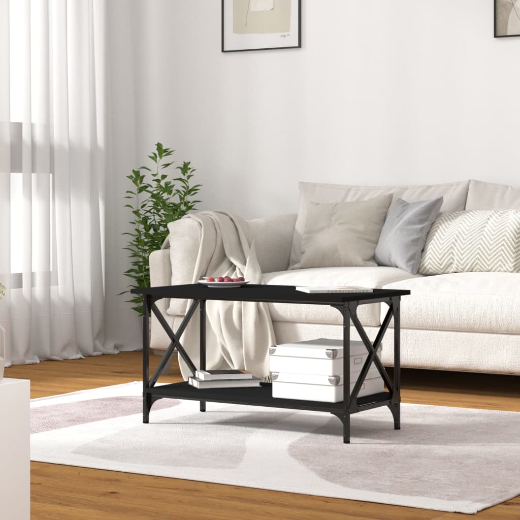 vidaXL Coffee Table Black 80x45x45 cm Engineered Wood and Iron