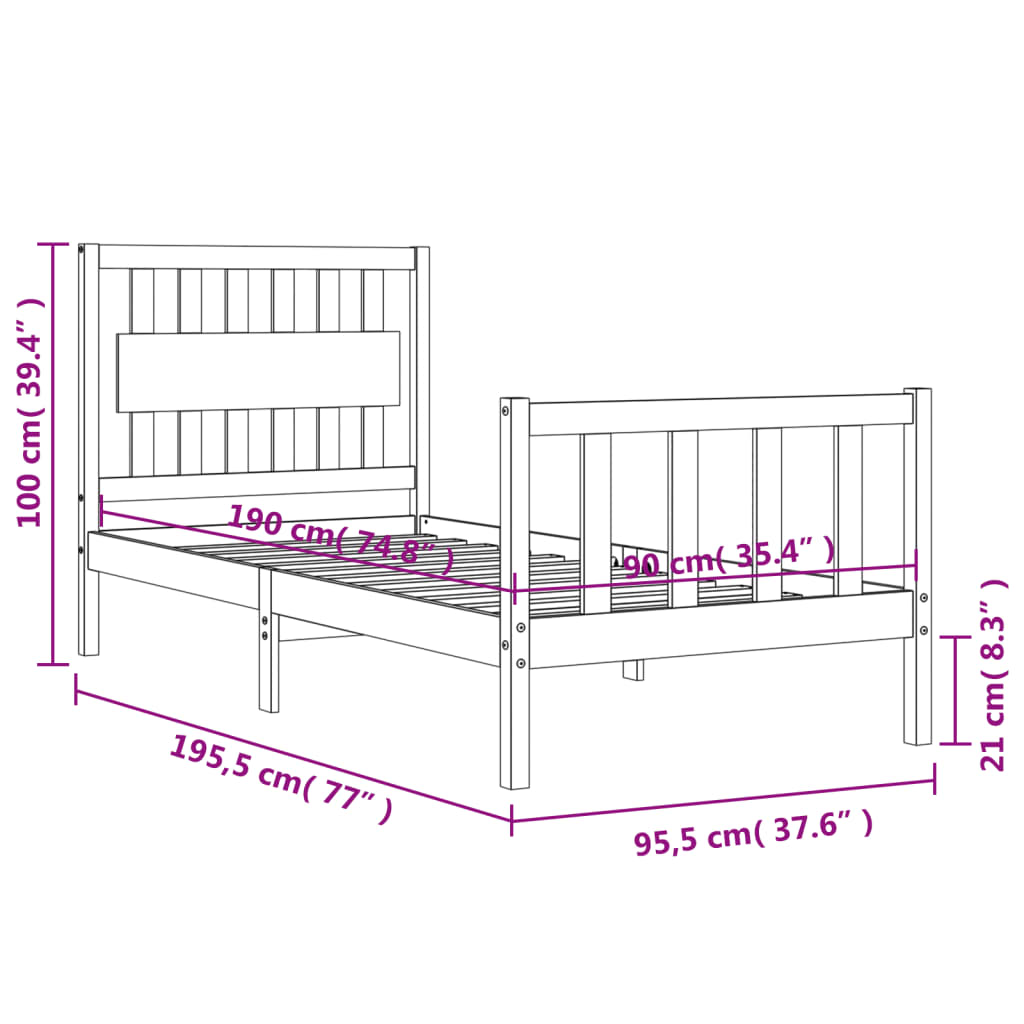 vidaXL Bed Frame without Mattress White Single Solid Wood Pine