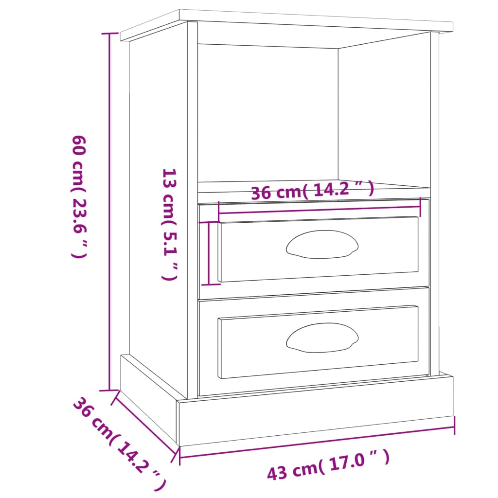 vidaXL Bedside Cabinets 2 pcs White 43x36x60 cm