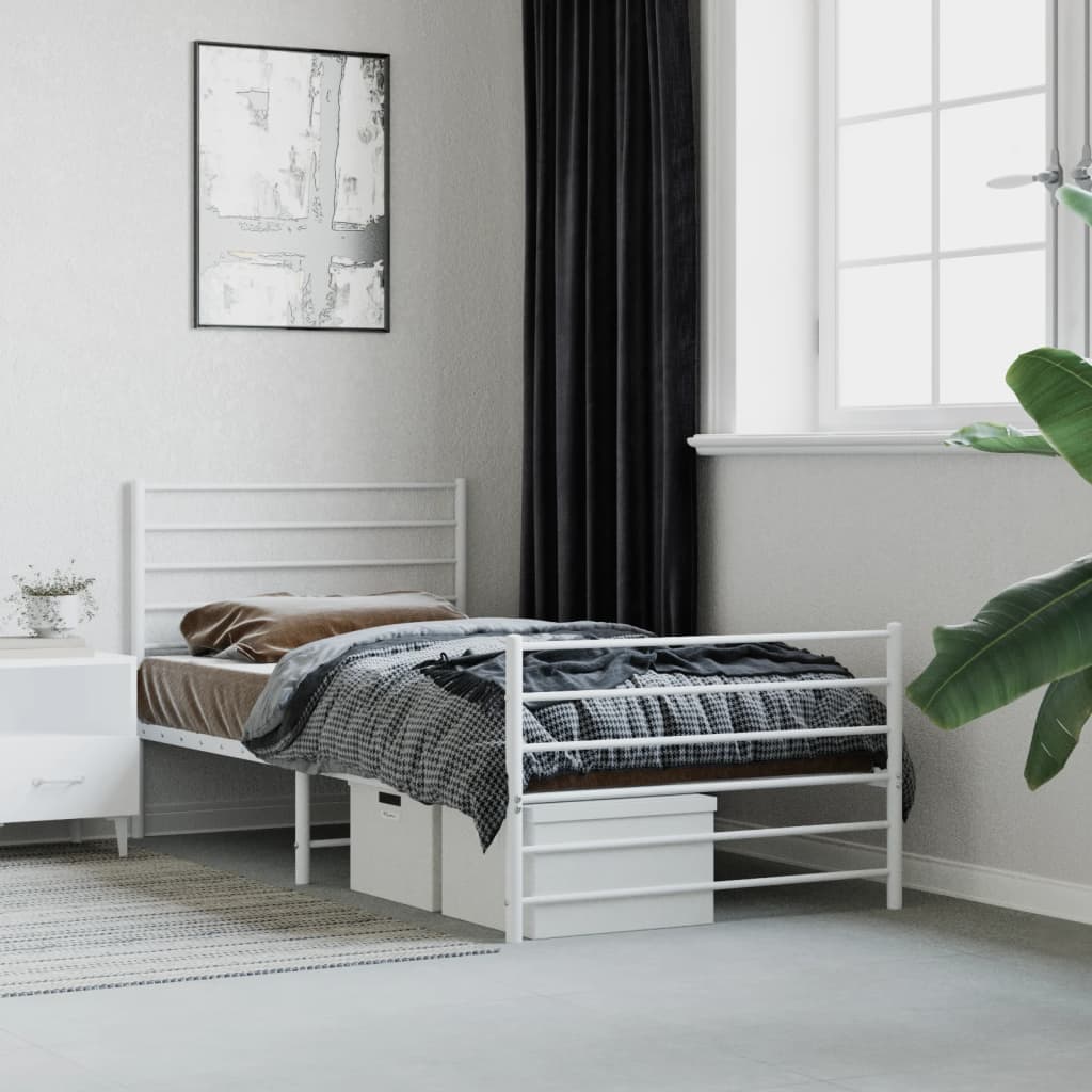 vidaXL Metal Bed Frame without Mattress with Footboard White 90x190 cm Single