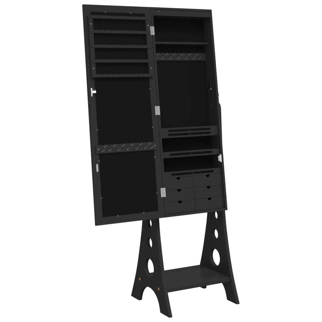 vidaXL Mirror Jewellery Cabinet with LED Lights Free Standing Black