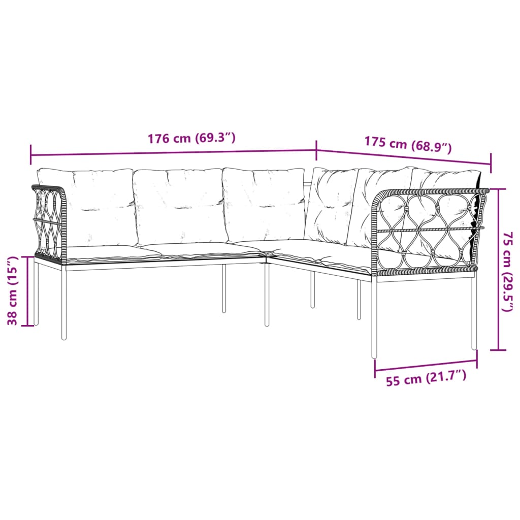 vidaXL Garden Sofa Set with Cushions Black Steel and Textilene