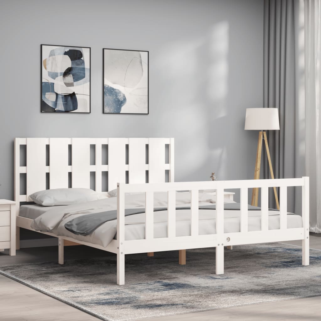 vidaXL Bed Frame without Mattress White King Size Solid Wood Pine