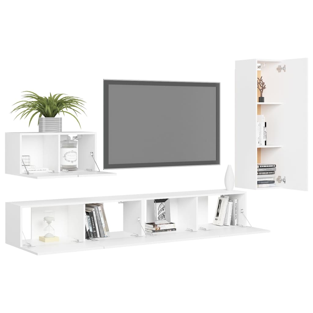 vidaXL 4 Piece TV Cabinet Set White Engineered Wood