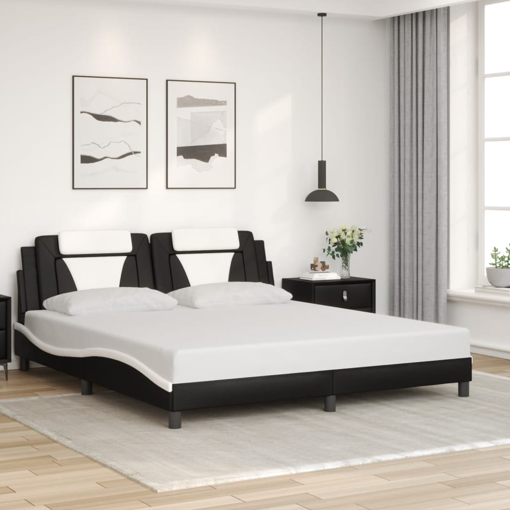 vidaXL Bed Frame with LED without Mattress Black and White 183x203 cm King