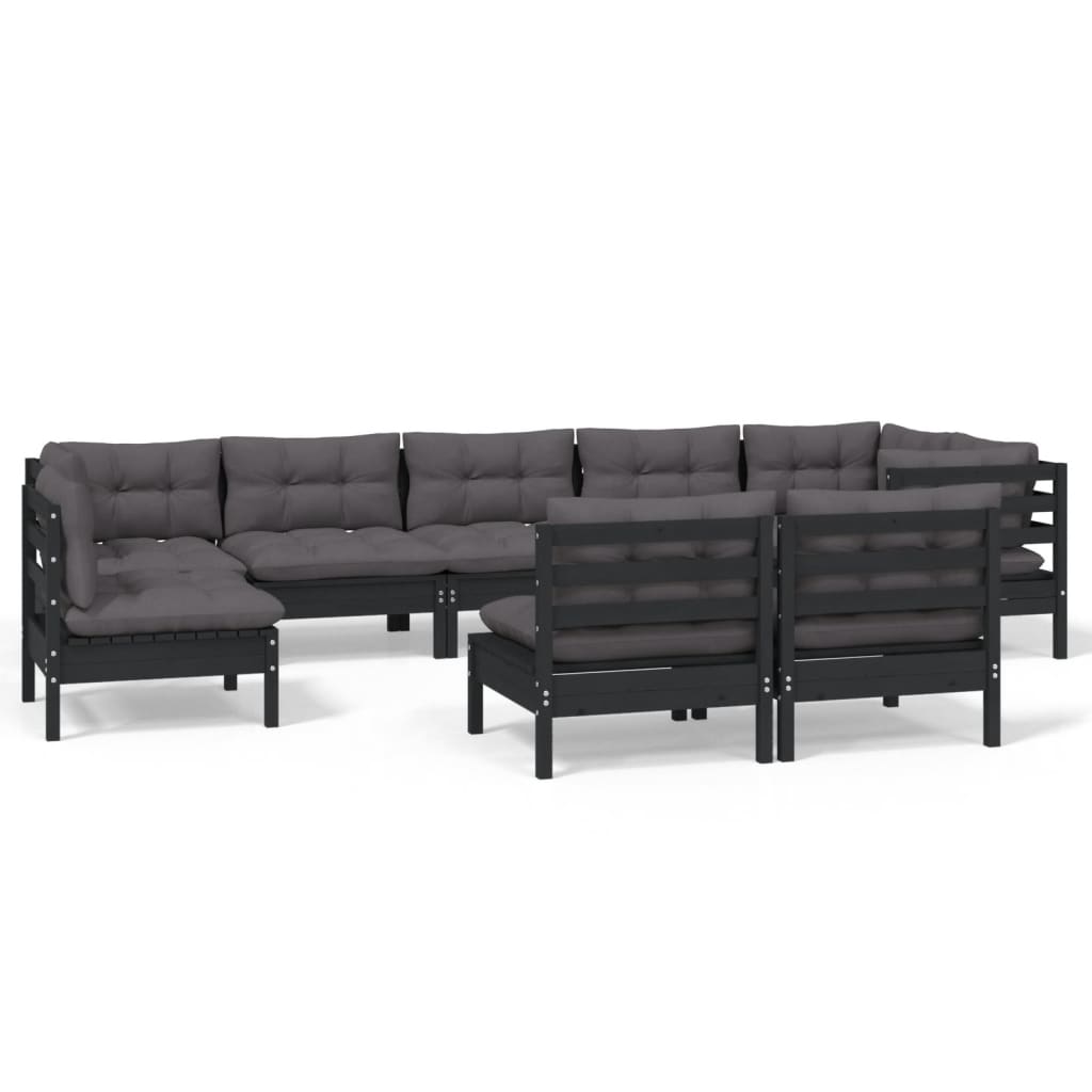 vidaXL 9 Piece Garden Lounge Set with Cushions Black Solid Pinewood