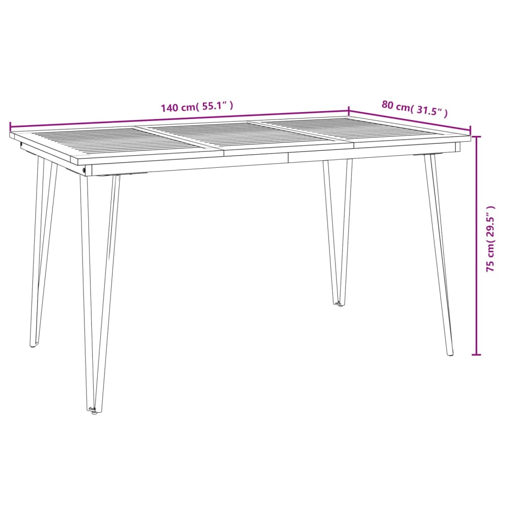 vidaXL Garden Table with Hairpin Legs 140x80x75 cm Solid Wood Acacia