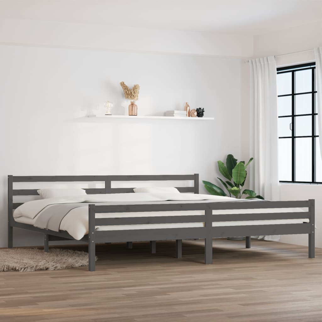 vidaXL Bed Frame without Mattress Grey Solid Wood 180x200 cm Super King