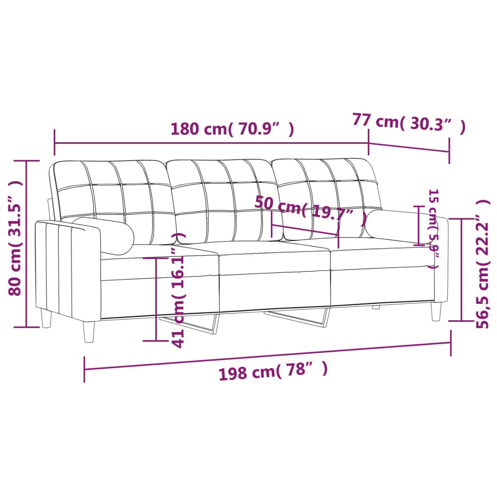 vidaXL 3-Seater Sofa with Throw Pillows Light Grey 180 cm Fabric