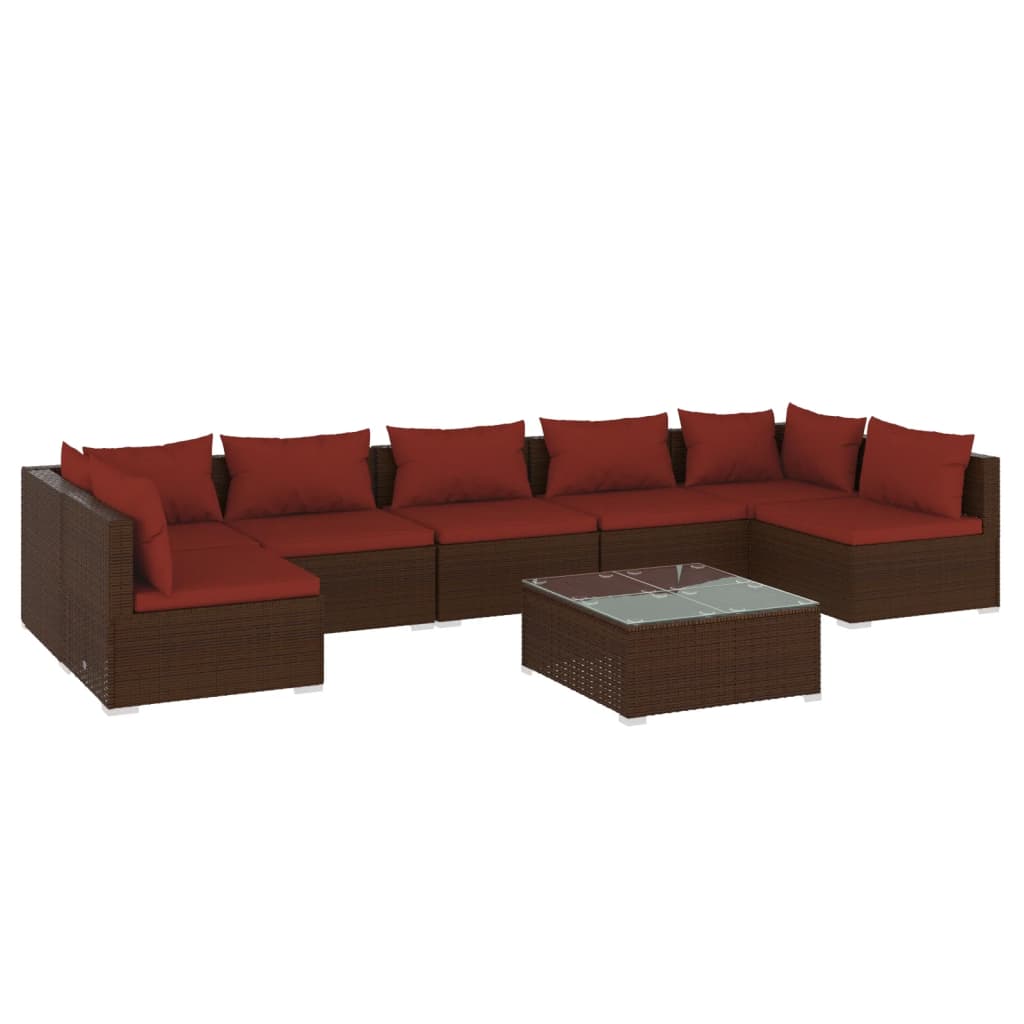 vidaXL 8 Piece Garden Lounge Set with Cushions Poly Rattan Brown