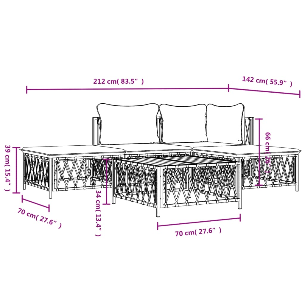 vidaXL 5 Piece Garden Lounge Set with Cushions Anthracite Steel