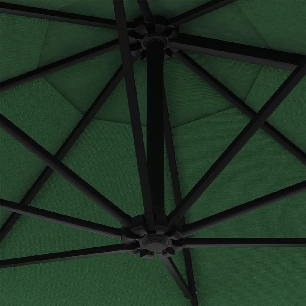 vidaXL Wall-mounted Garden Parasol with LEDs 300 cm Green