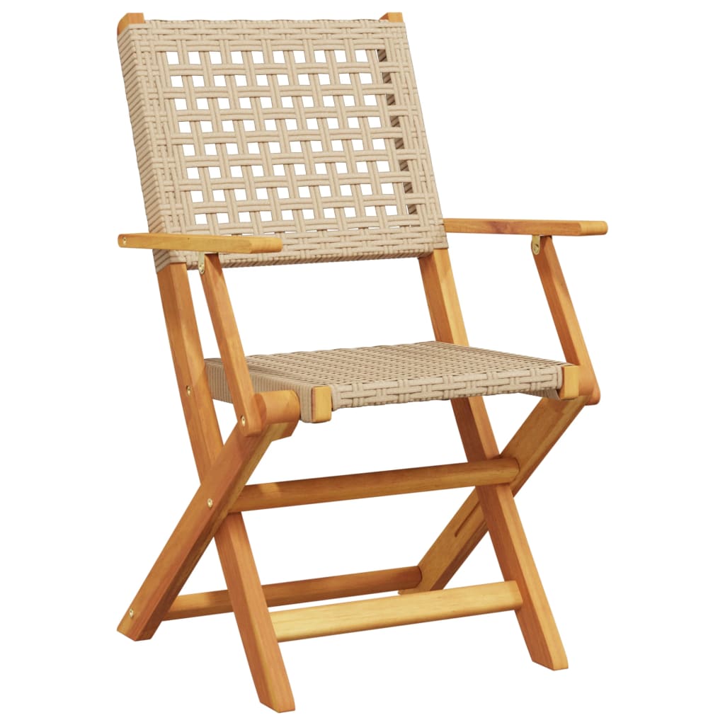 vidaXL Folding Garden Chairs 4 pcs Beige Poly Rattan and Solid Wood