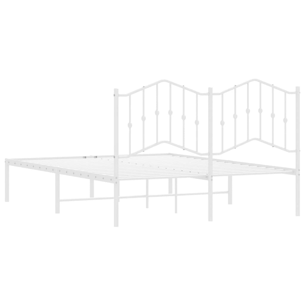 vidaXL Metal Bed Frame without Mattress with Headboard White 150x200 cm King Size