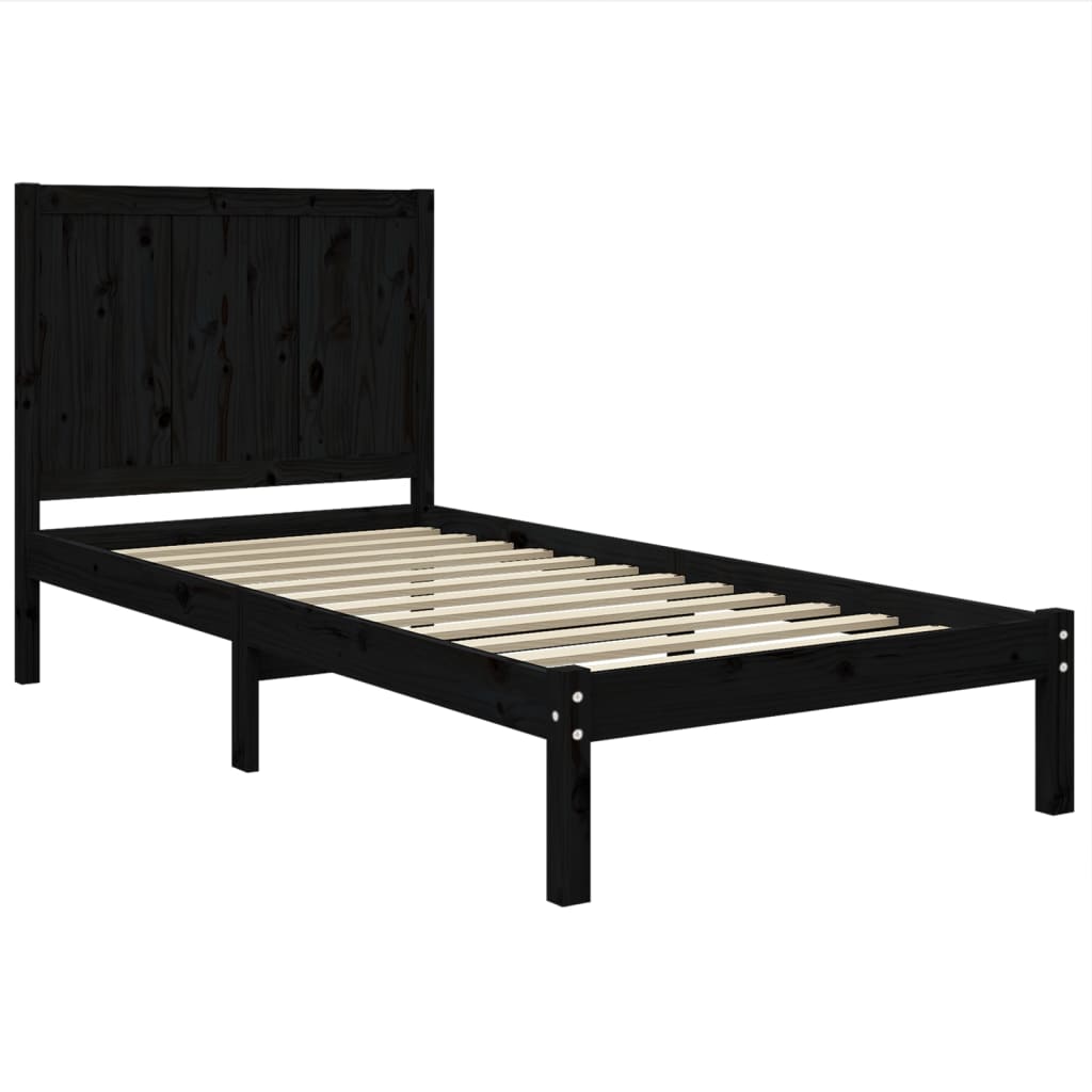 vidaXL Bed Frame without Mattress Black 90x190 cm Single Solid Wood Pine