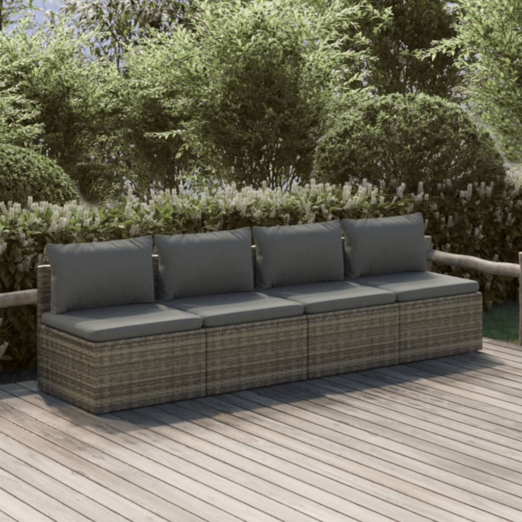 vidaXL 4 Piece Garden Lounge Set with Cushions Grey Poly Rattan