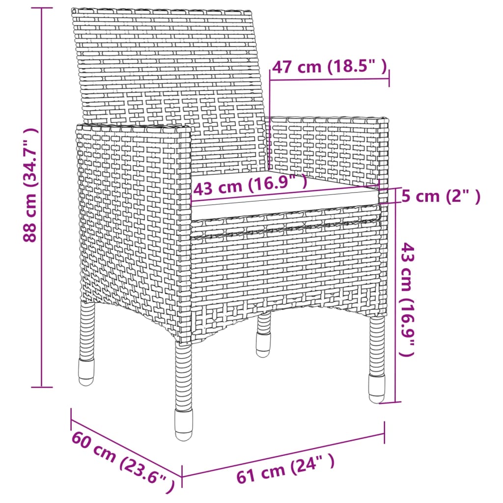 vidaXL 7 Piece Outdoor Dining Set with Cushions Poly Rattan Black