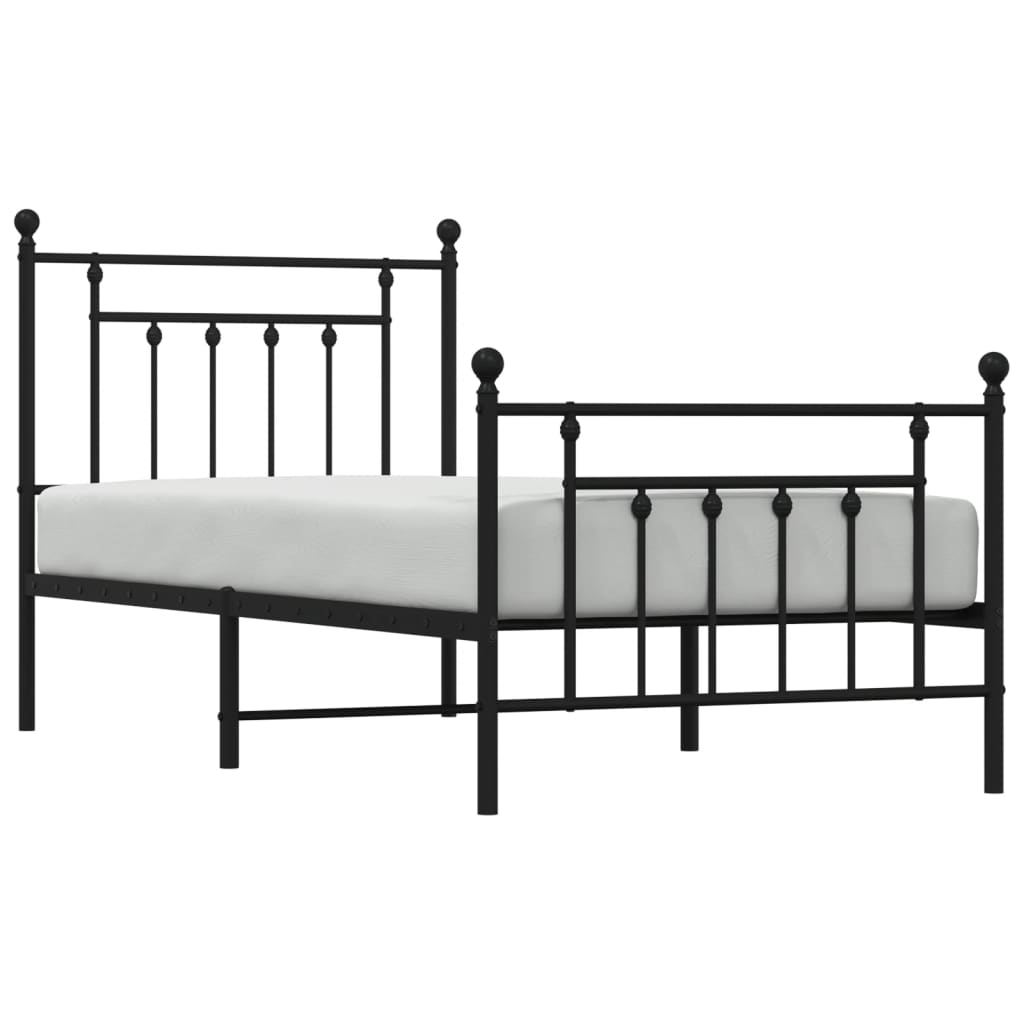 vidaXL Metal Bed Frame without Mattress with Footboard Black 90x190 cm Single