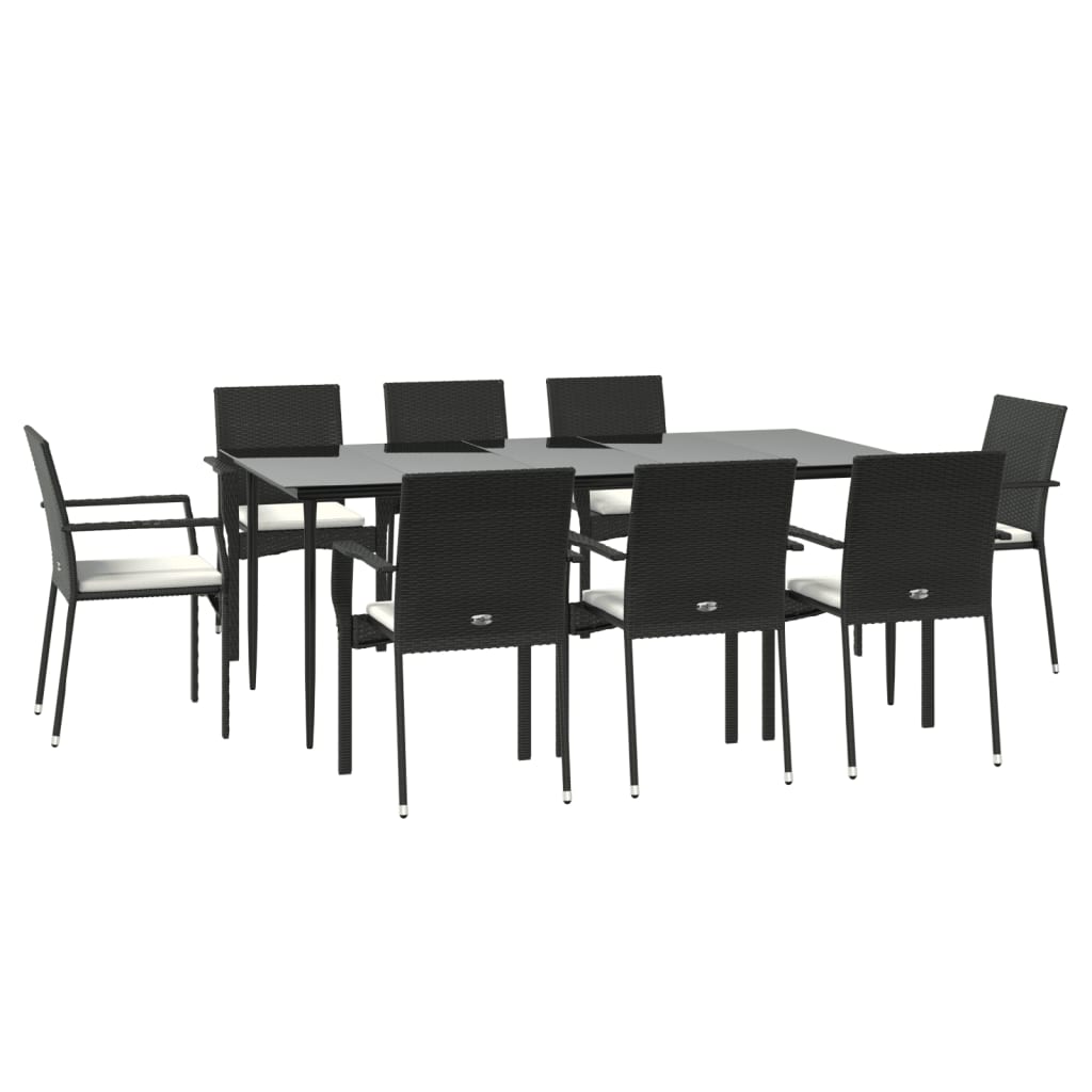 vidaXL 9 Piece Garden Dining Set with Cushions Black Poly Rattan