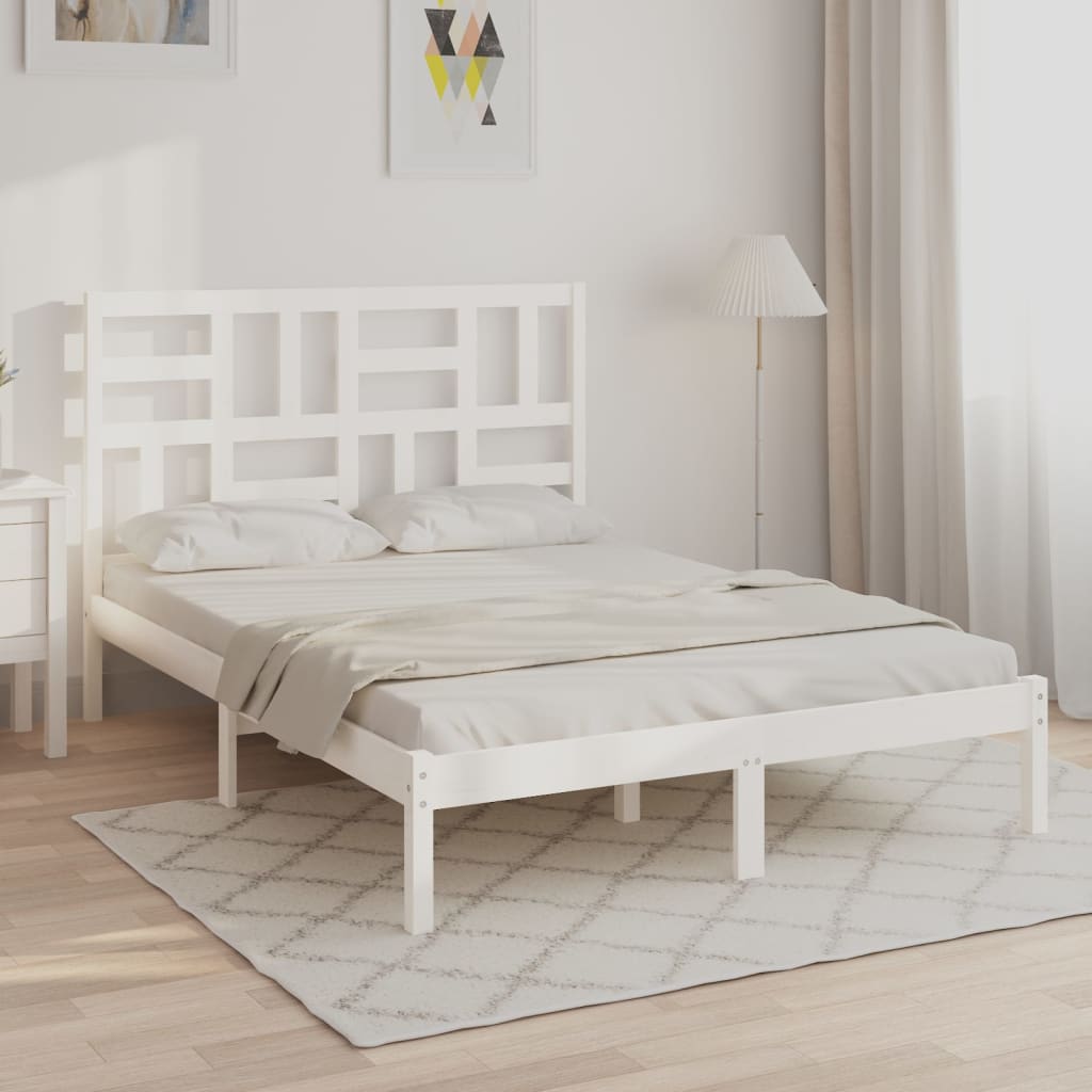 vidaXL Bed Frame White Solid Wood 135x190 cm Double