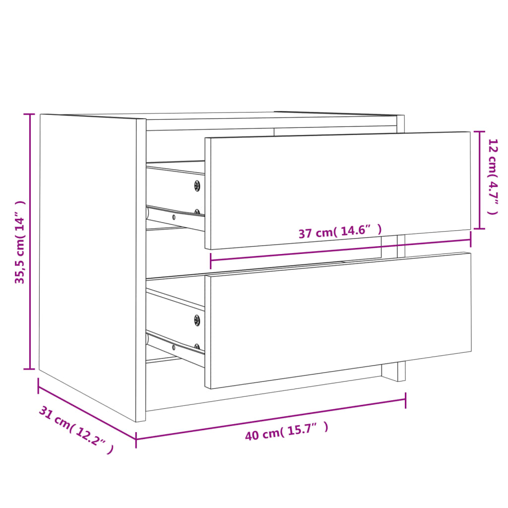 vidaXL Bedside Cabinet White 40x31x35.5 cm Solid Wood Pine