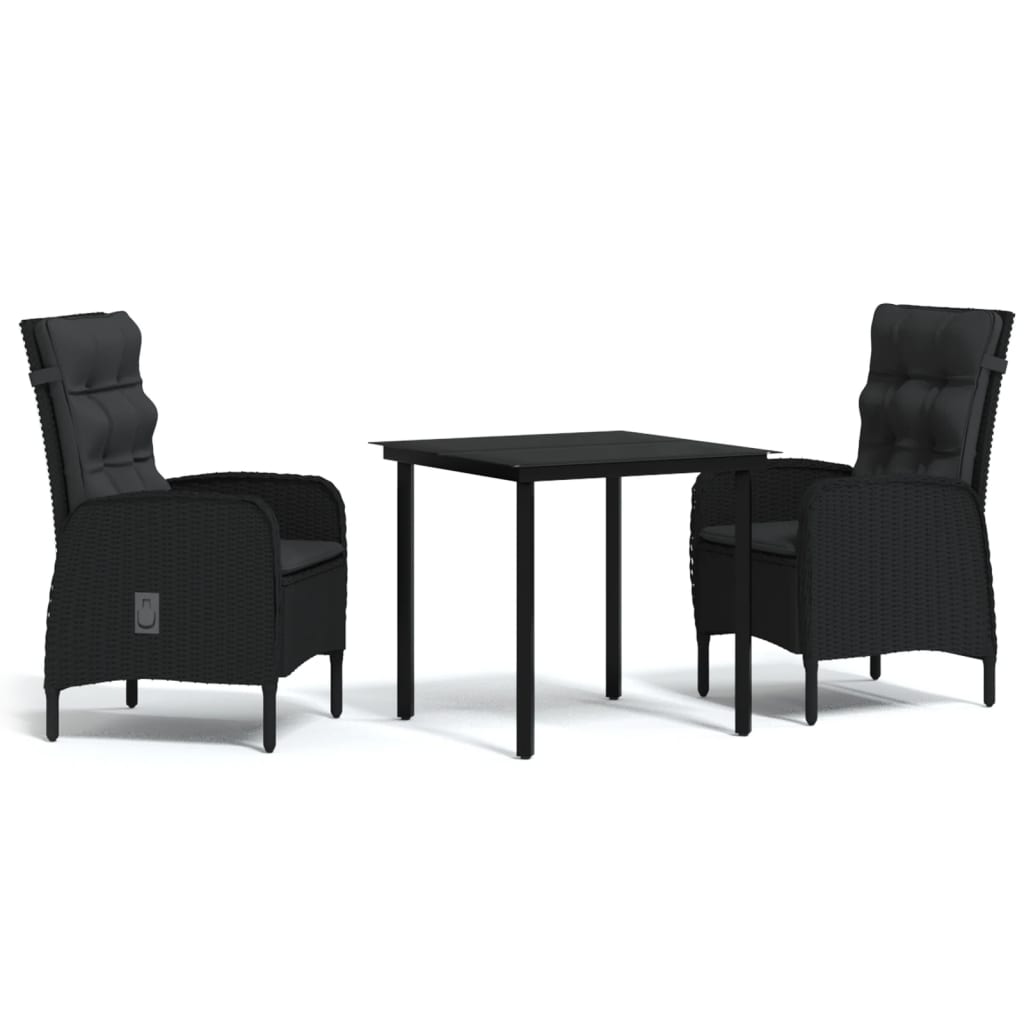 vidaXL 3 Piece Garden Dining Set with Cushions Black