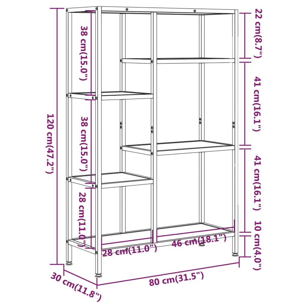 vidaXL Book Shelf 80x30x120 cm Steel and Engineered Wood