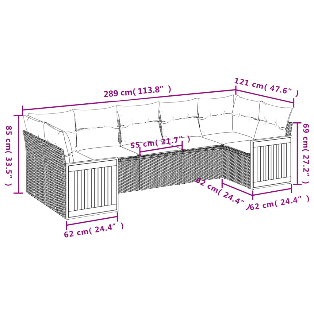 vidaXL 7 Piece Garden Sofa Set with Cushions Black Poly Rattan