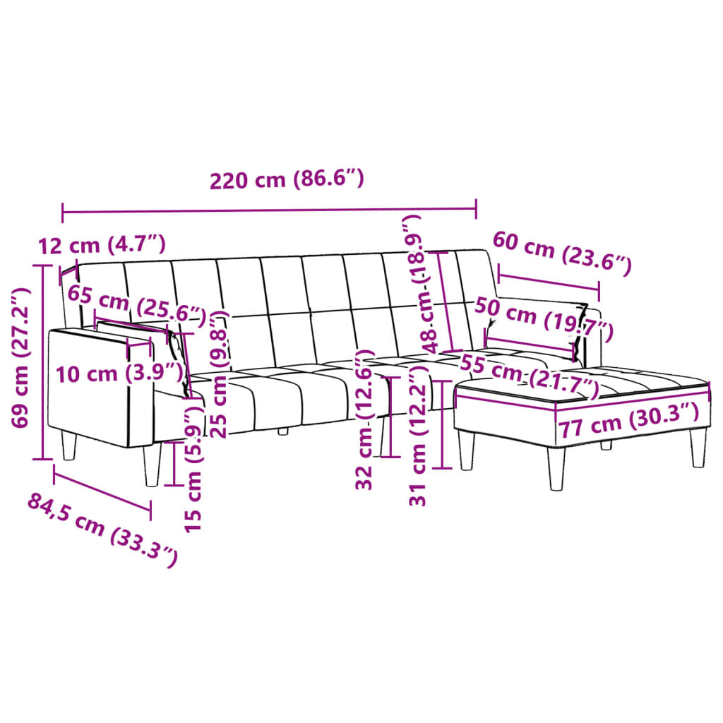 vidaXL 2-Seater Sofa Bed with Footstool Black Fabric