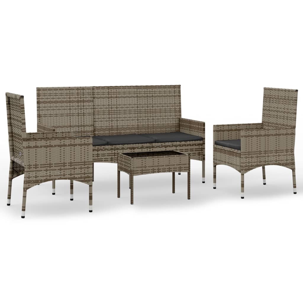 vidaXL 4 Piece Garden Lounge Set with Cushions Grey Poly Rattan