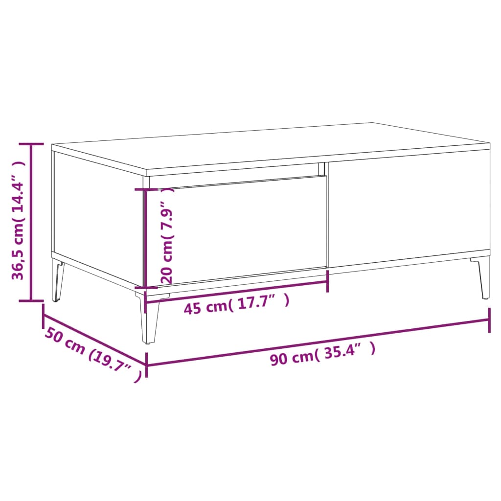 vidaXL Coffee Table Grey Sonoma 90x50x36.5 cm Engineered Wood