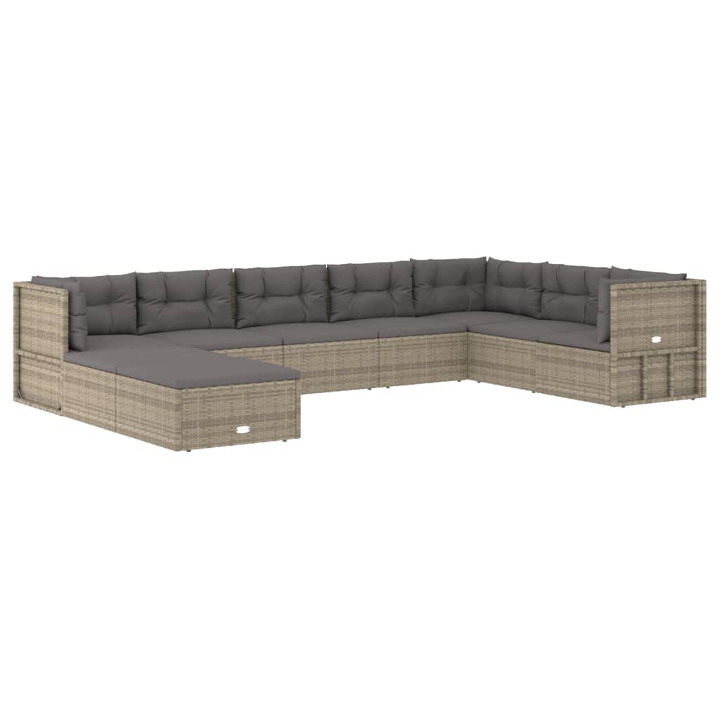 vidaXL 9 Piece Garden Lounge Set with Cushions Grey Poly Rattan