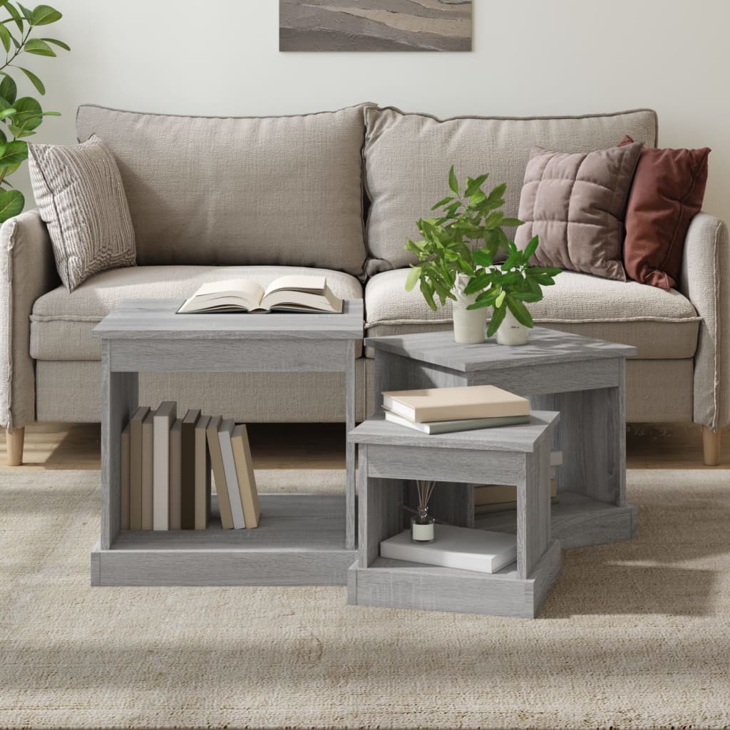 vidaXL Coffee Tables 3 pcs Grey Sonoma Engineered Wood