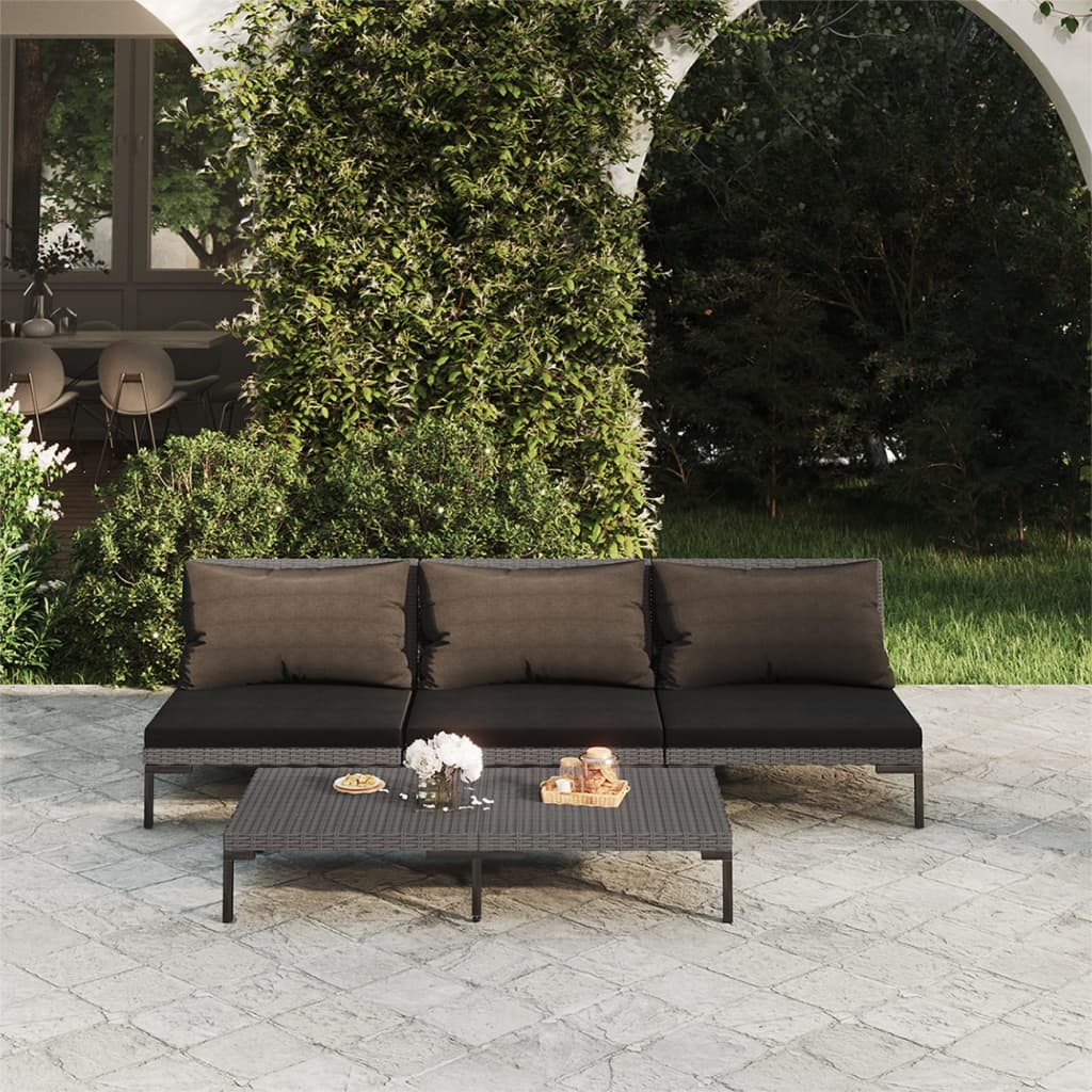 vidaXL 4 Piece Garden Lounge Set with Cushions Poly Rattan Dark Grey