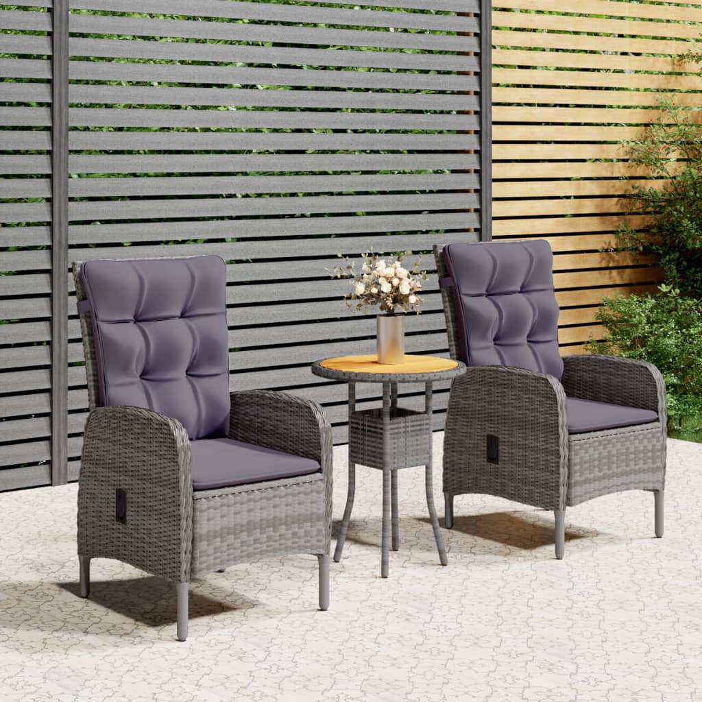 vidaXL 3 Piece Garden Bistro Set Poly Rattan Grey