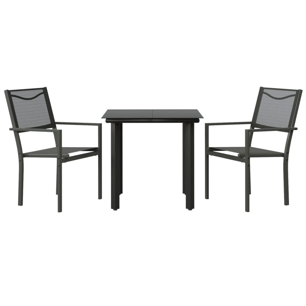 vidaXL 3 Piece Garden Dining Set Black Steel and Textilene