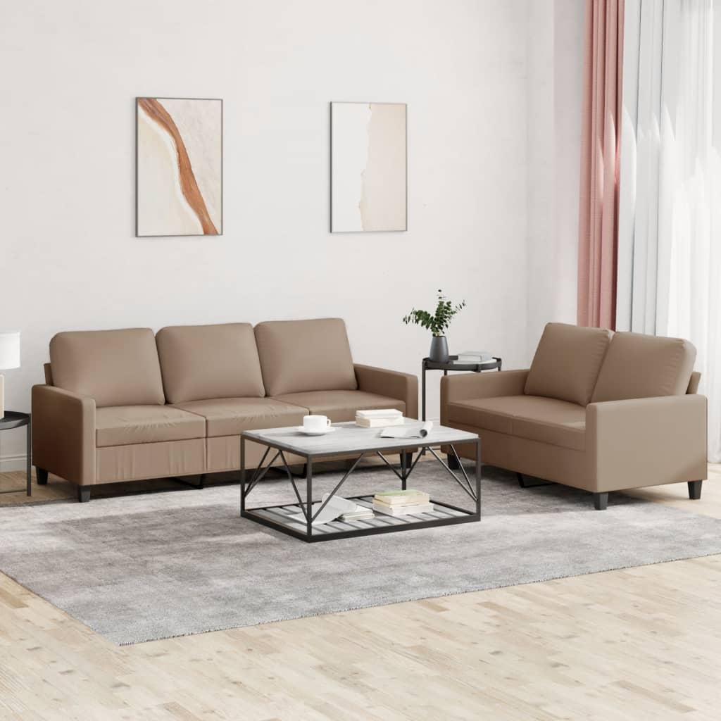 vidaXL 2 Piece Sofa Set with Cushions Cappuccino Faux Leather