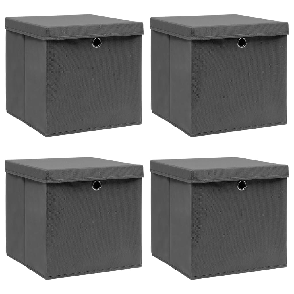 vidaXL Storage Boxes with Lids 4 pcs Grey 32x32x32 cm Fabric