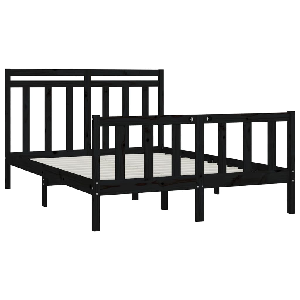 vidaXL Bed Frame without Mattress Black Solid Wood Pine 150x200 cm King Size