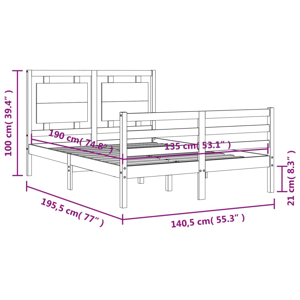 vidaXL Bed Frame without Mattress Double Solid Wood