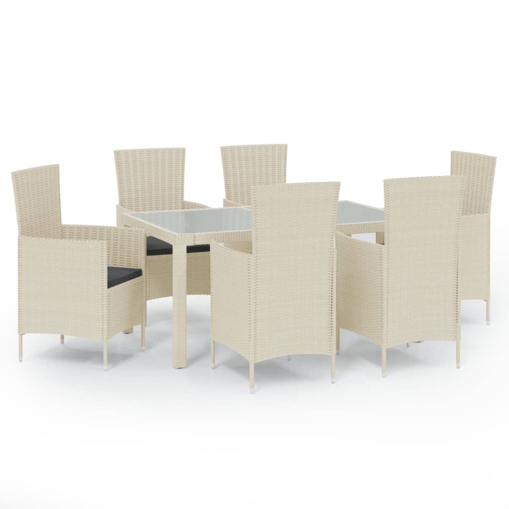 vidaXL 7 Piece Outdoor Dining Set with Cushions Poly Rattan White