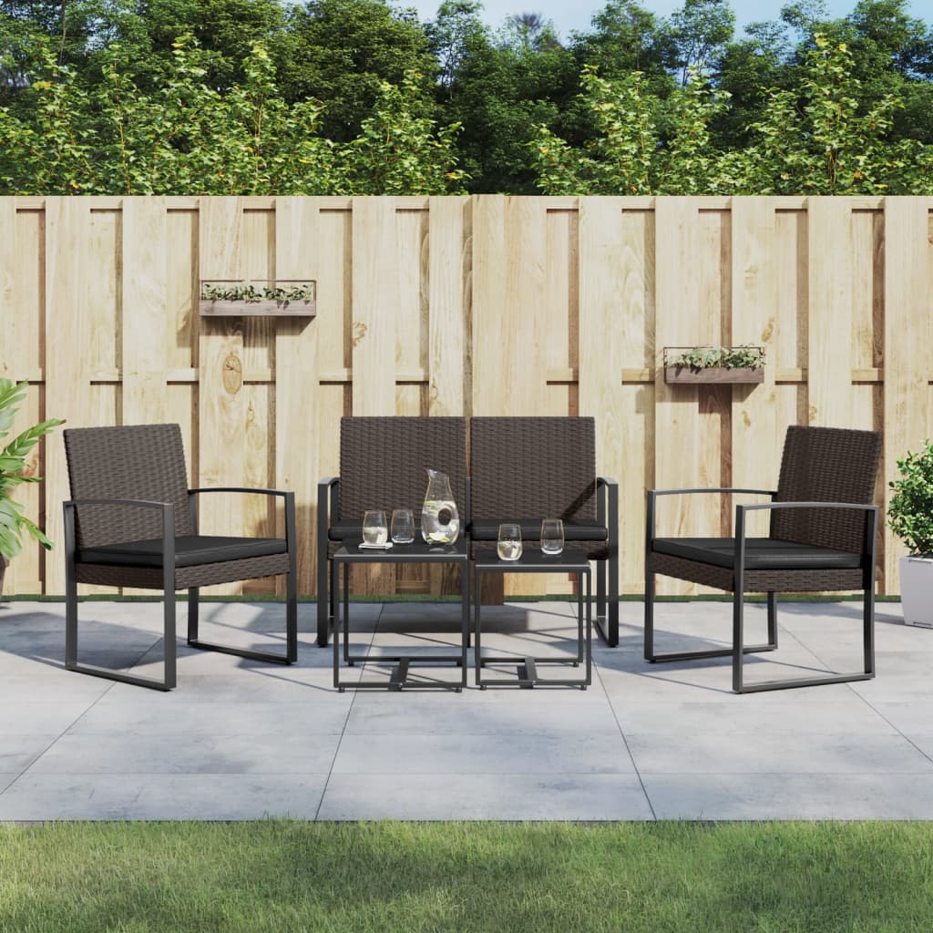 vidaXL 5 piece Garden Dining Set with Cushions Brown PP Rattan