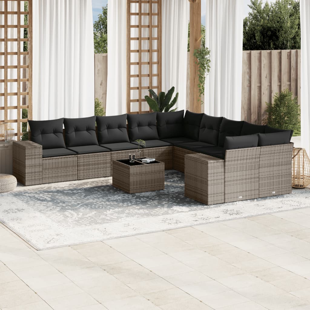 vidaXL 11 Piece Garden Sofa Set with Cushions Grey Poly Rattan