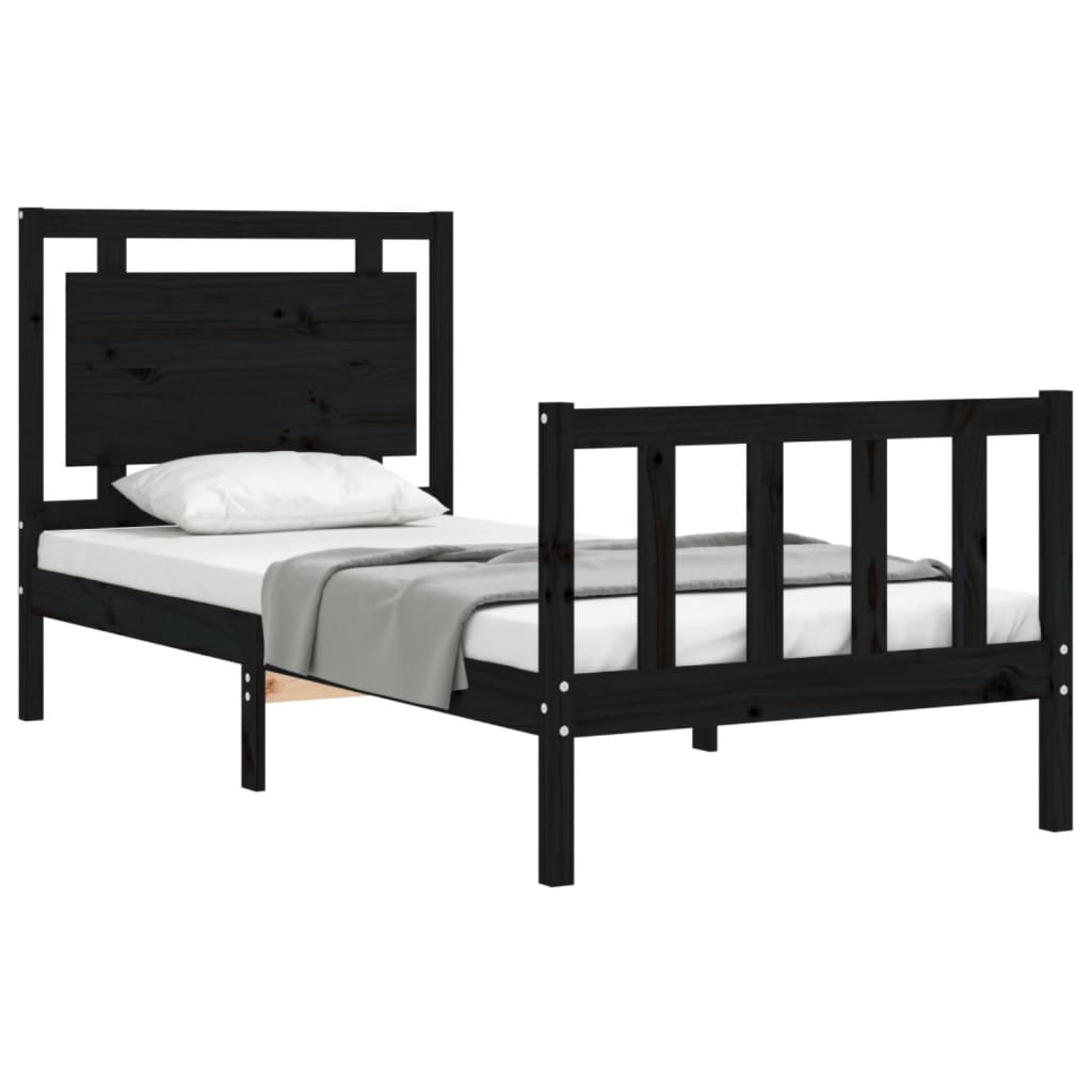 vidaXL Bed Frame without Mattress Black 90x190 cm Single Solid Wood Pine