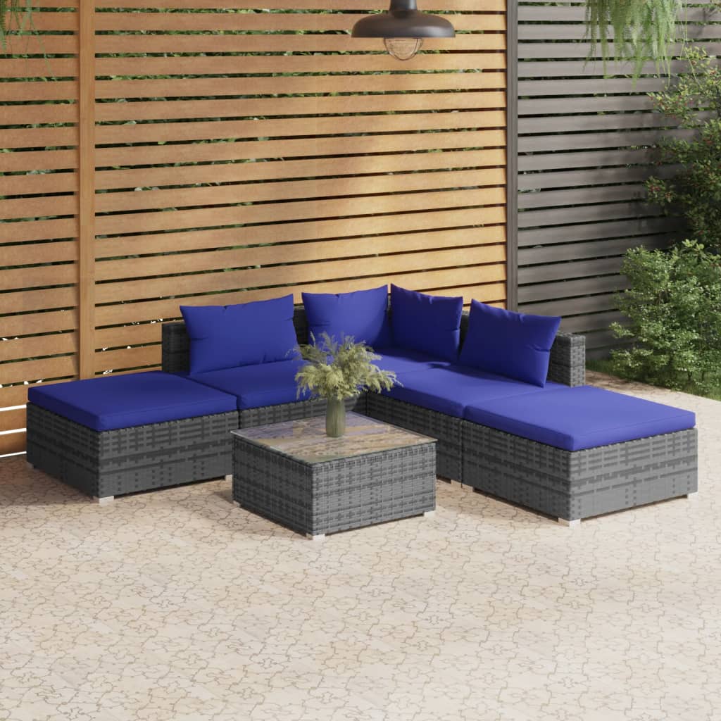 vidaXL 6 Piece Garden Lounge Set with Cushions Poly Rattan Grey