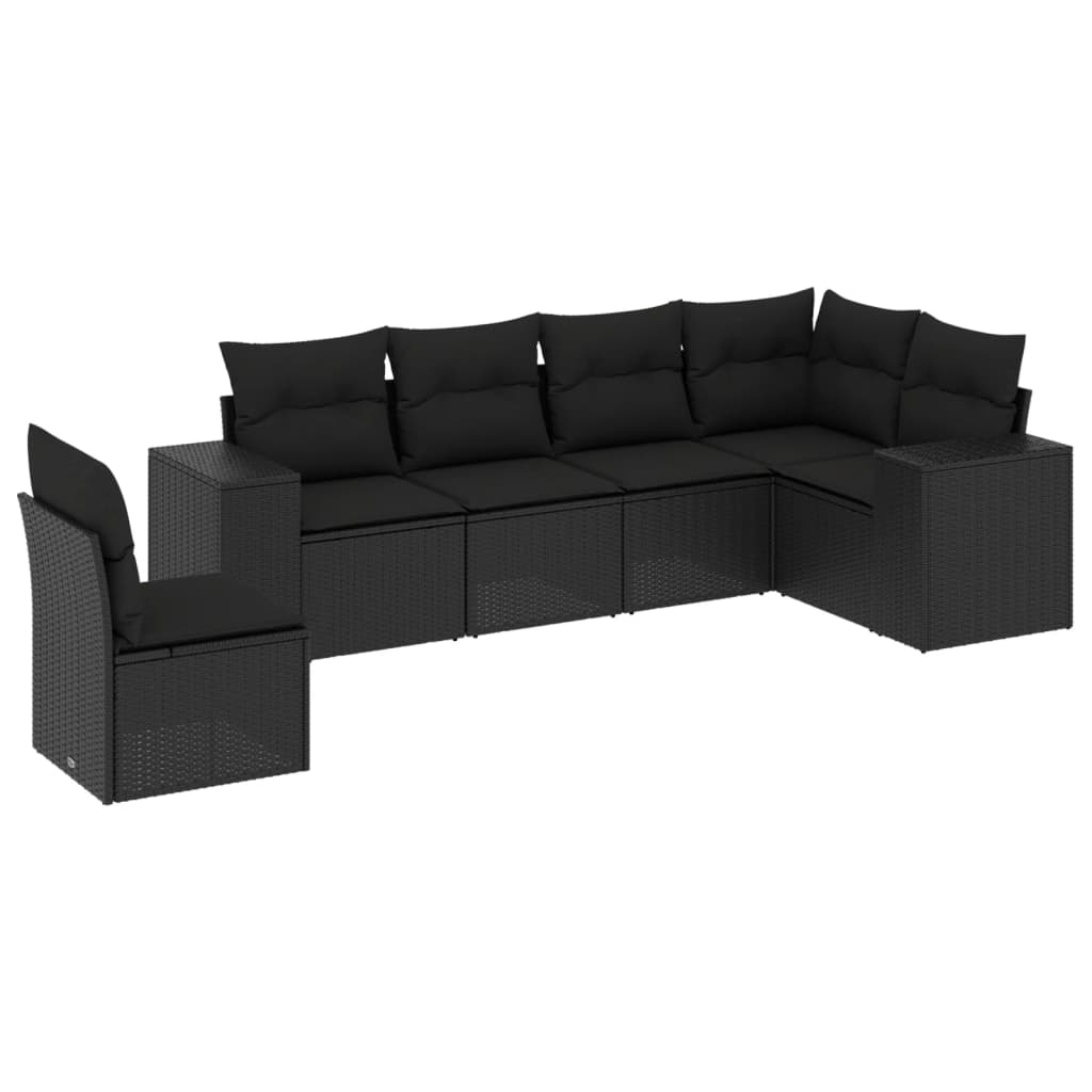 vidaXL 6 Piece Garden Sofa Set with Cushions Black Poly Rattan