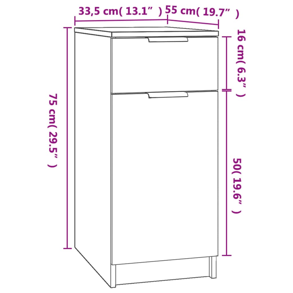 vidaXL Desk Cabinet Black 33.5x50x75 cm Engineered Wood