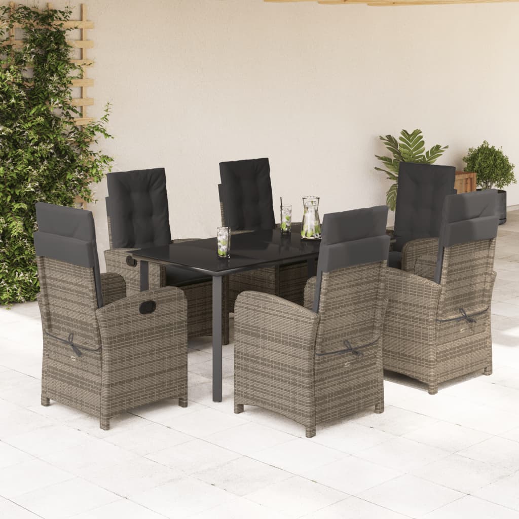 vidaXL 7 Piece Garden Dining Set with Cushions Grey Poly Rattan