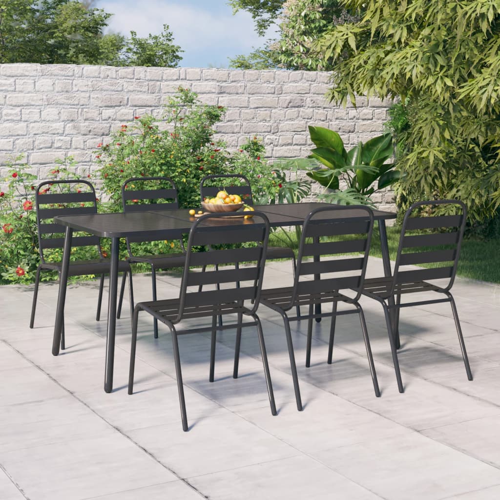 vidaXL 7 Piece Garden Dining Set Anthracite Steel